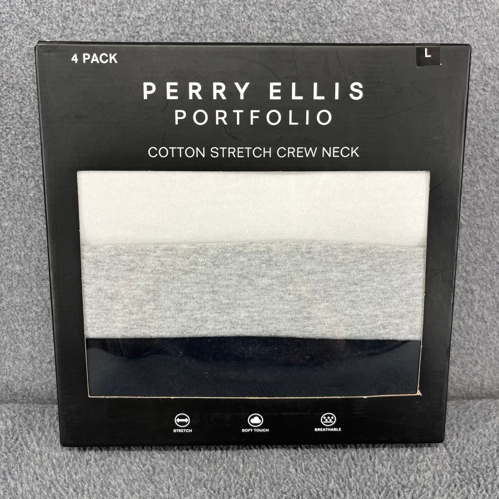 Perry Ellis Portfolio Undershirt Men L Multi Cotton Stretch Crew Neck 4 Pack New